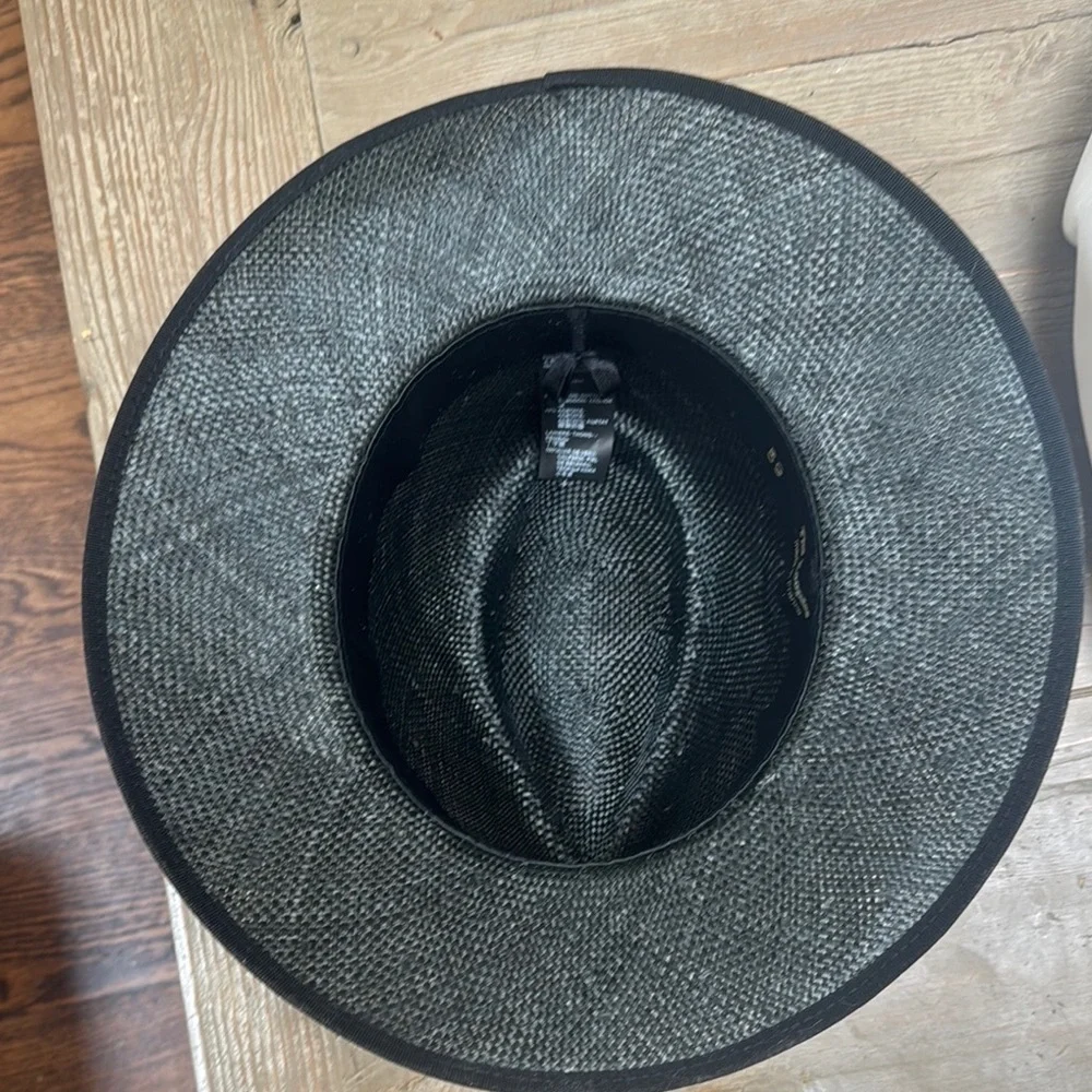 The Kooples Leather trim straw hat fedora in black
